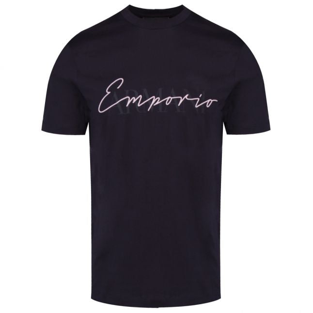 Mens Navy Embroidered Script Logo S/s T Shirt