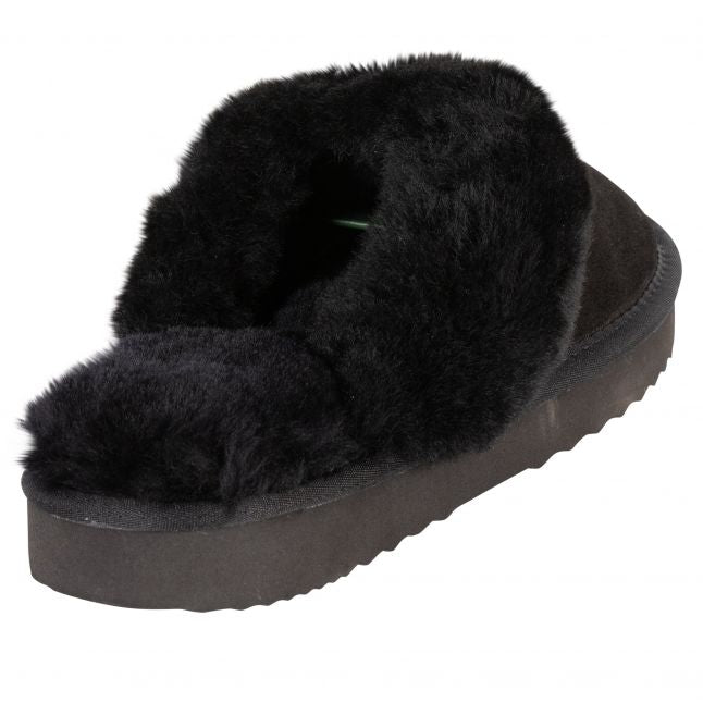 Womens Black Shearling Slippers