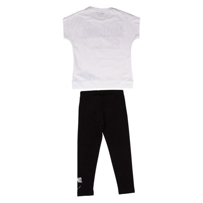 Girls White/Black Couture Logo T Shirt & Leggings Set