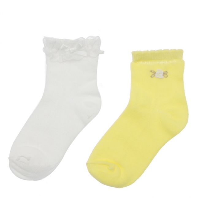 Girls Citrus/White Frill & Flowers 2 Pack Socks