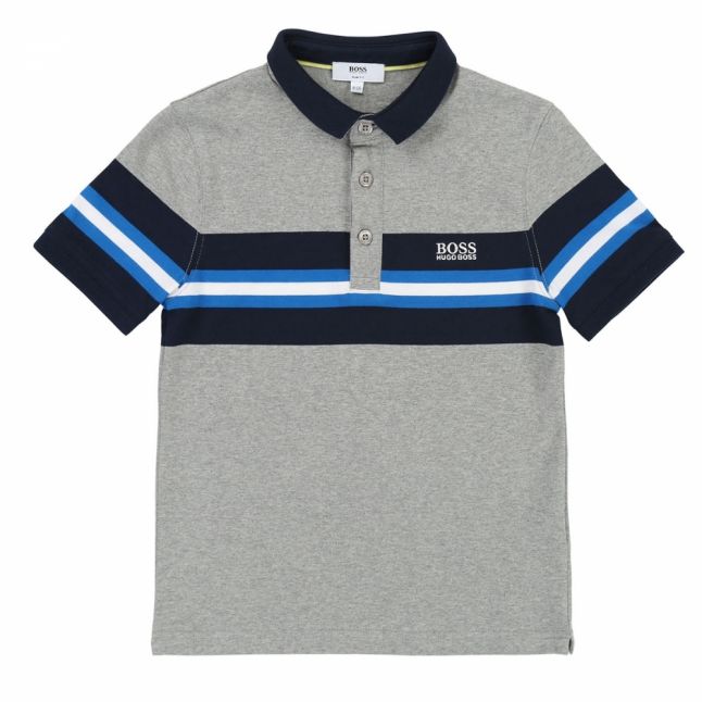 Boys Grey Stripe Block S/s Polo Shirt