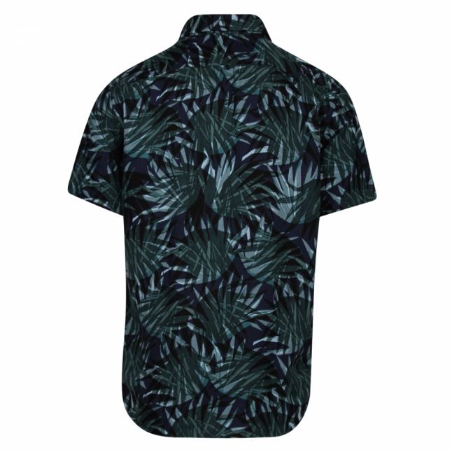 Casual Mens Dark Blue Rash Palm Leaf S/s Shirt