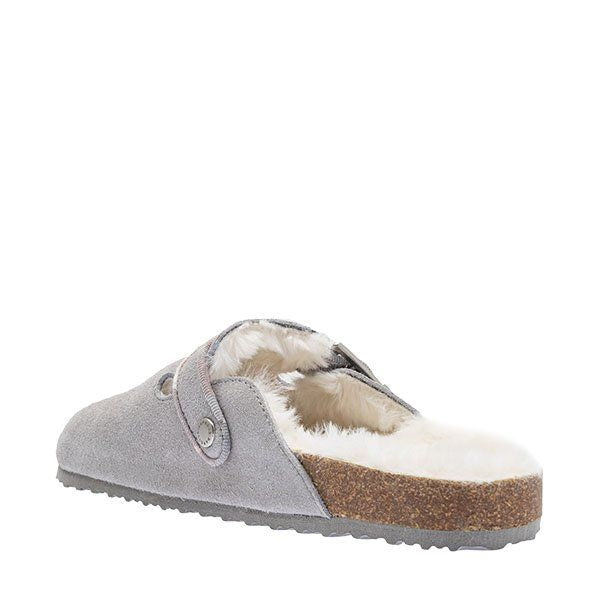 Womens Grey Suede Nellie Buckle Slippers