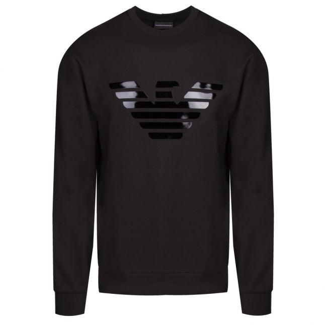 Mens Black Large Eagle Logo Crew Neck Sweat Top