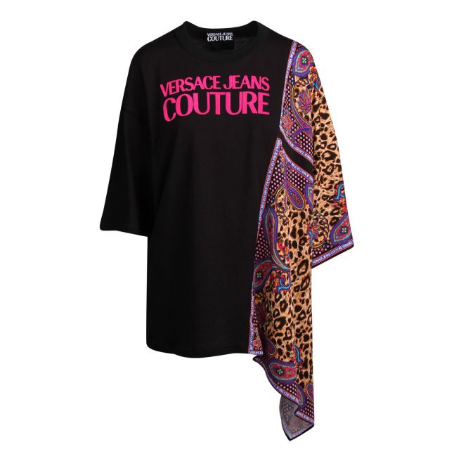 Womens Black Draped Leopard S/s T Shirt