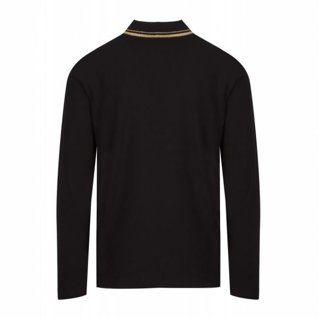 Mens Black Tipped Branded L/s Polo Shirt