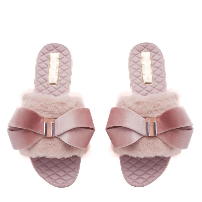 Womens Light Pink Blings Bow Slippers