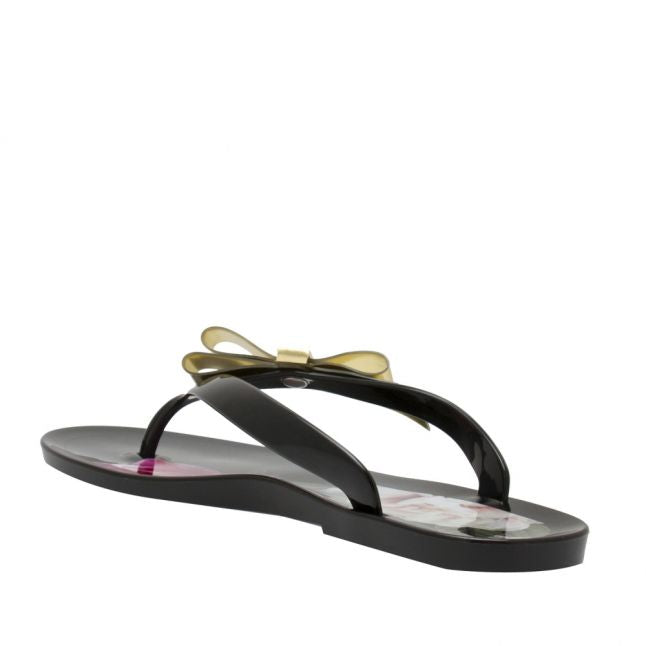 Womens Black Suzzip Bow Flip Flops