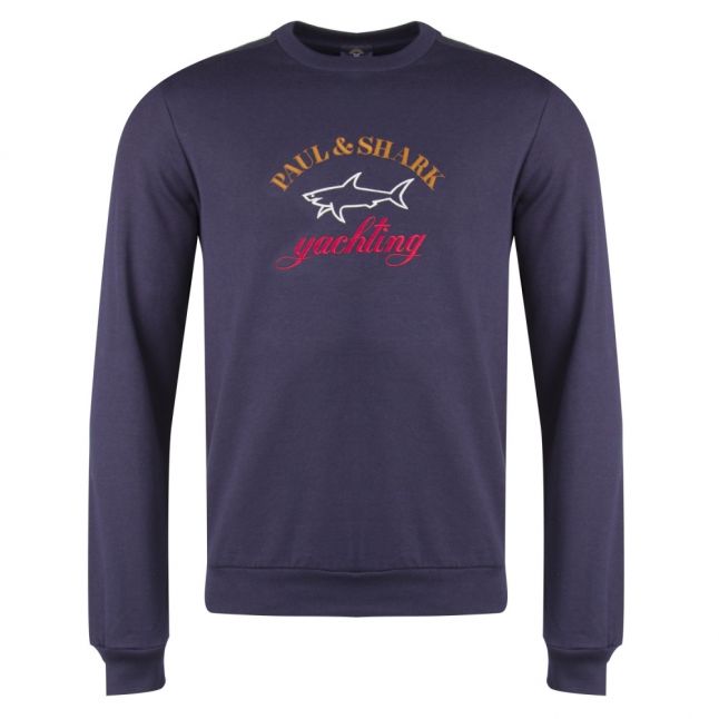 Paul & Shark Mens Navy Embroidered Crew Sweat Top