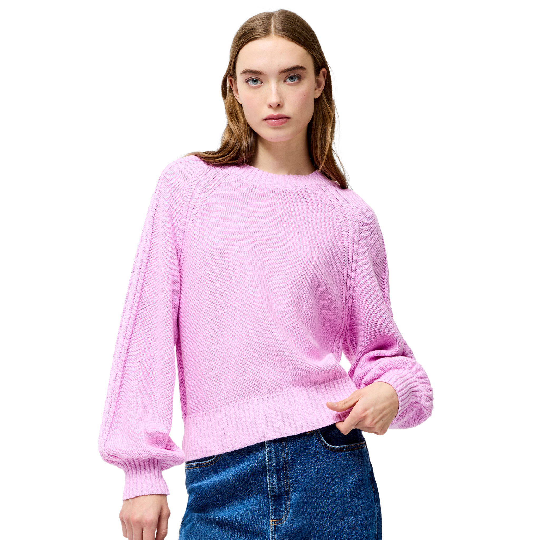 Womens French Connection Bubblegum Pink Lily Cable Sleeve Jumper