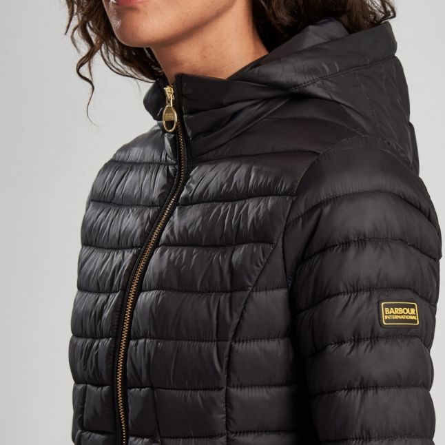 Womens Black Score Hooded Quilted Jacket