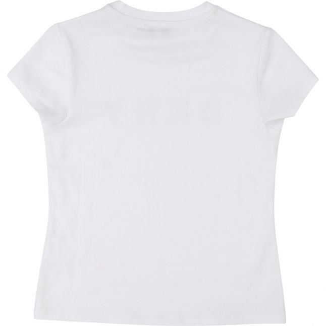 Girls White Shiny Branded Logo S/s T Shirt