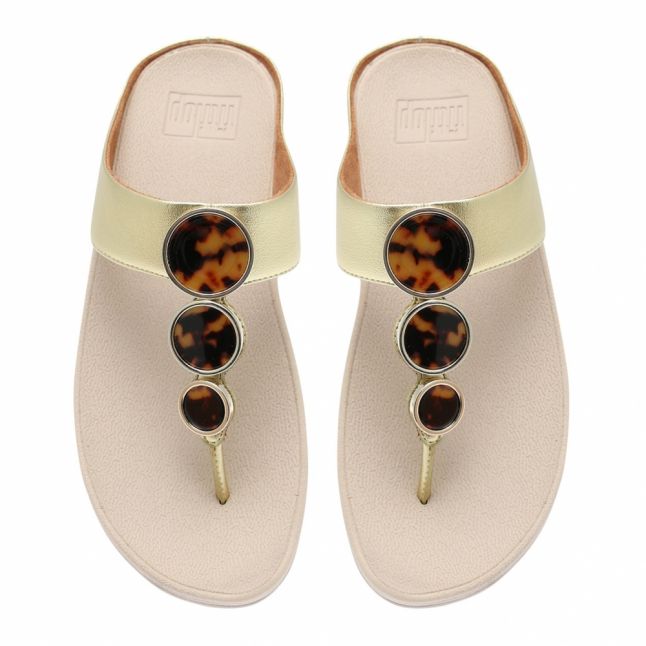 Womens Gold Halo Tortoise Toe-Thong Sandals