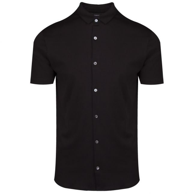 Mens Black Slim Collar Jersey Slim Fit S/s Shirt