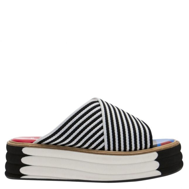 Womens Black Debra Stripe Flatform Slides