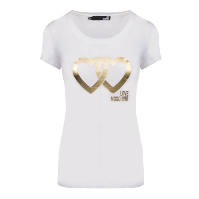 Womens Optical White Metallic Hearts Slim Fit S/s T Shirt