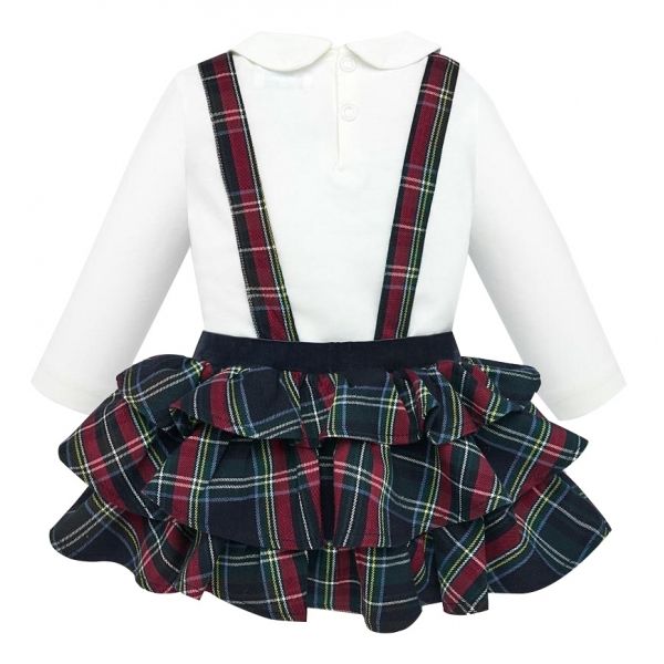 Infants Navy Tartan Pinafore Dress & Top Set