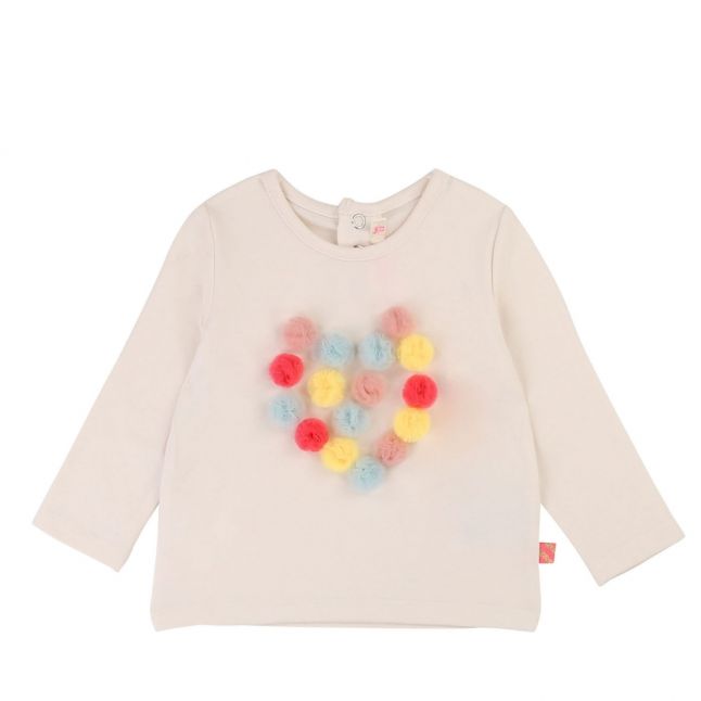 Baby Ivory Pom Pom Heart L/s T Shirt