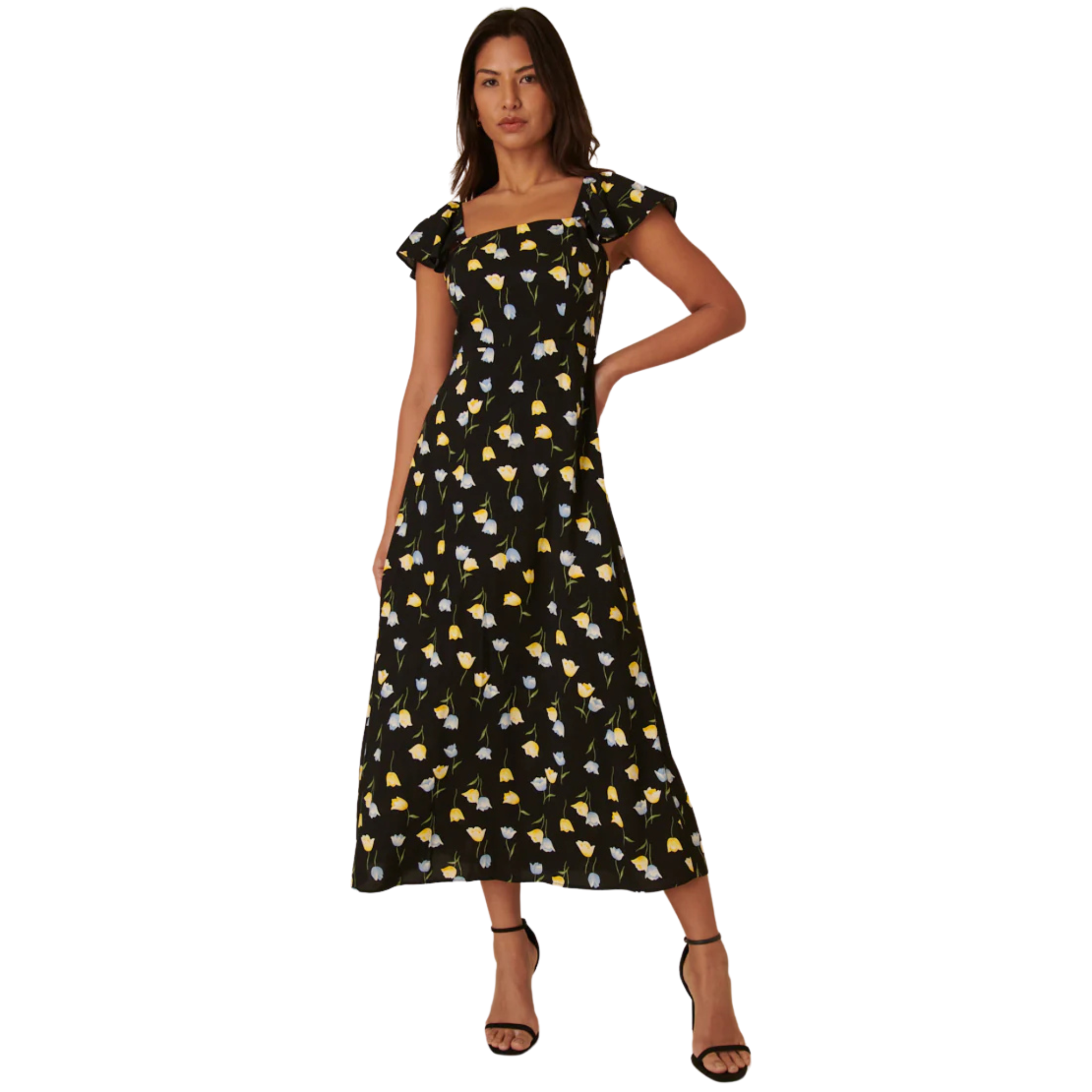 Womens Nobody's Child Black Elsie Tulip Print Midi Dress