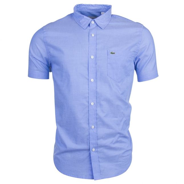 Mens Blue Branded Slim Fit S/s Shirt