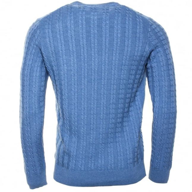 Mens Dusk Blue Cable Crew Knitted Jumper