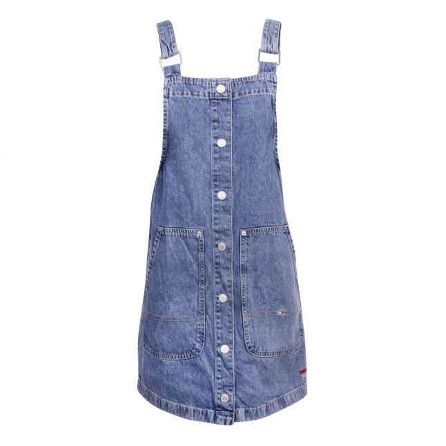 Womens Mid Blue Short Dungaree Dress