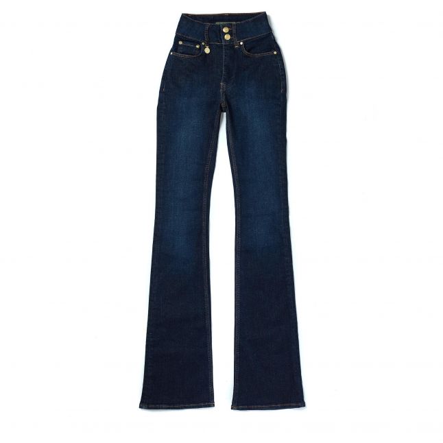 Womens Deep Indigo High Rise Flared Jeans