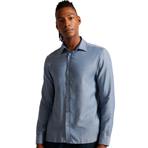 Mens Light Blue Crotone Herringbone L/s Shirt