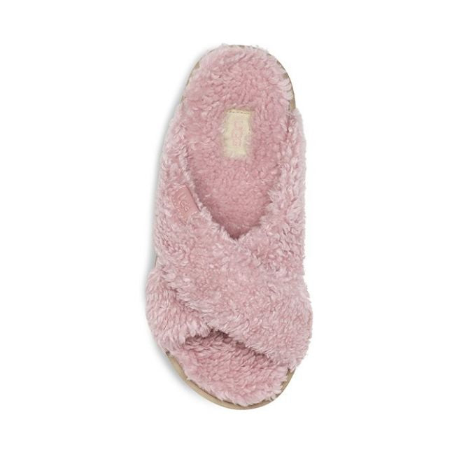 Womens Pink Shell Fuzz Sugar Cross Slide