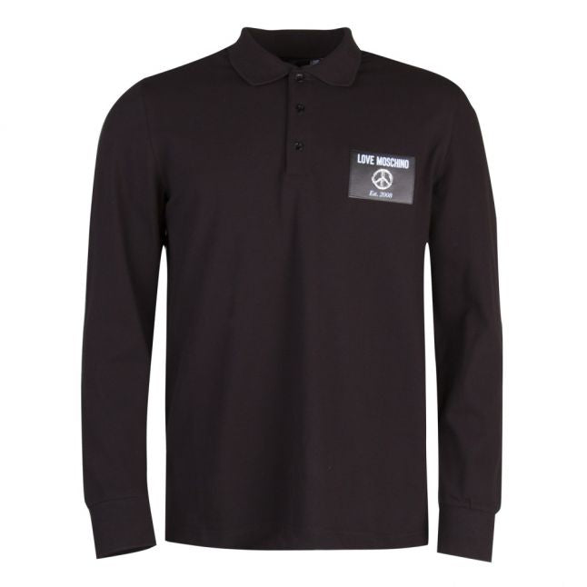 Mens Black PU Badge Reg L/s Polo Shirt