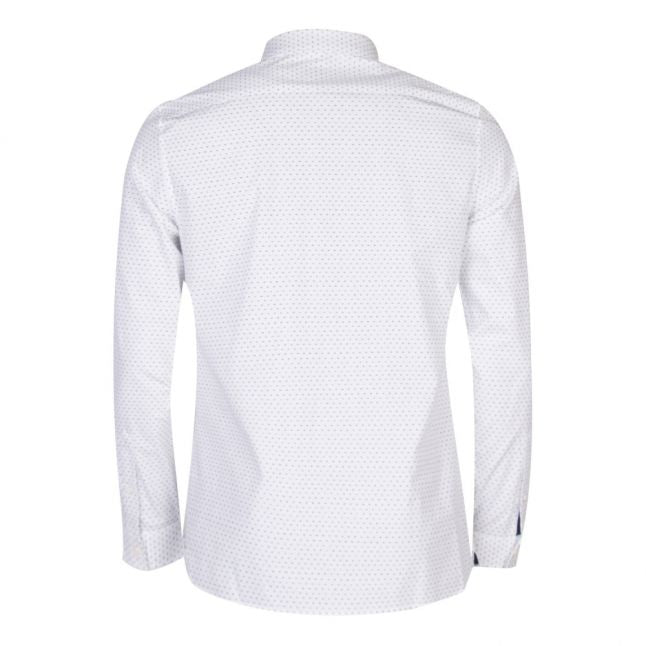 Mens White & Navy Micro Print Slim Fit L/s Shirt