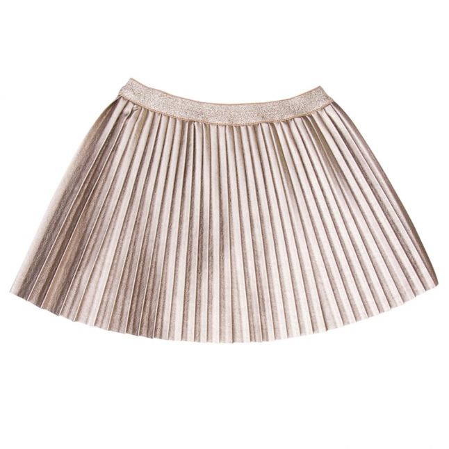 Girls Champagne Metallic PU Pleated Skirt