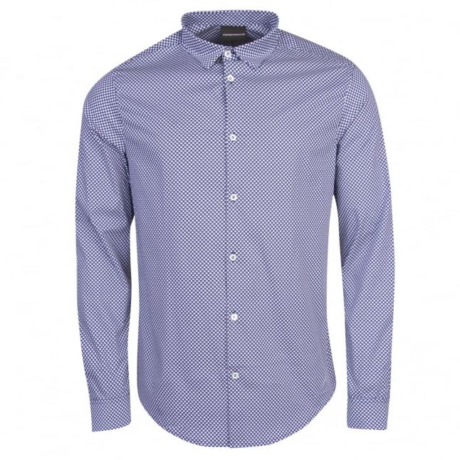 Mens Blue Tile Print Slim L/s Shirt