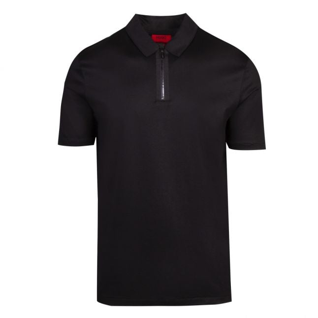 Mens Black Dolden Zip Collar S/s Polo Shirt