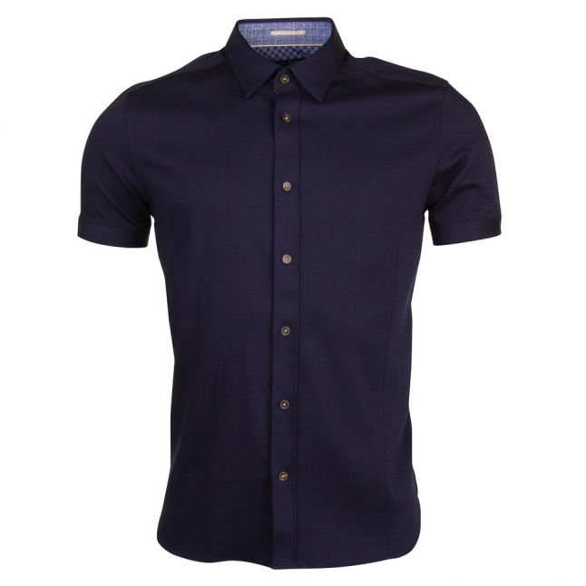 Mens Navy Ital Textured S/s Shirt