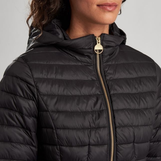 Womens Black Score Hooded Quilted Jacket