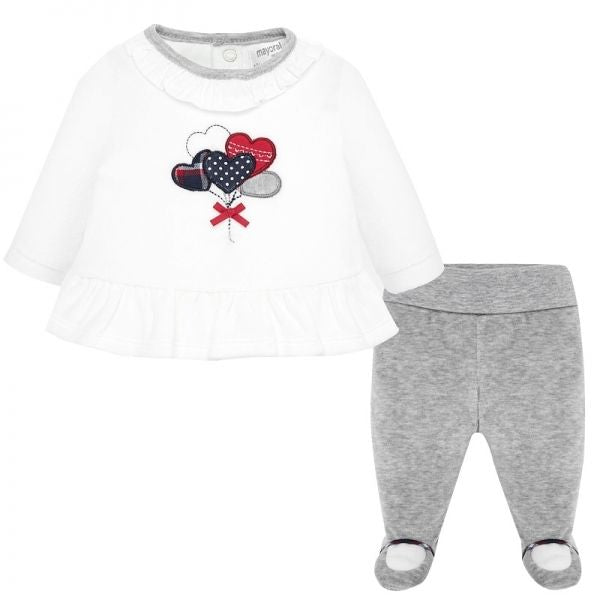 Baby Natural/Grey Heart Balloons Babygrow