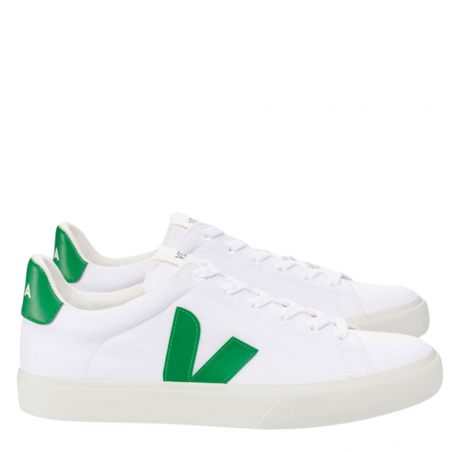 Mens White/Emeraude Campo Canvas Trainers