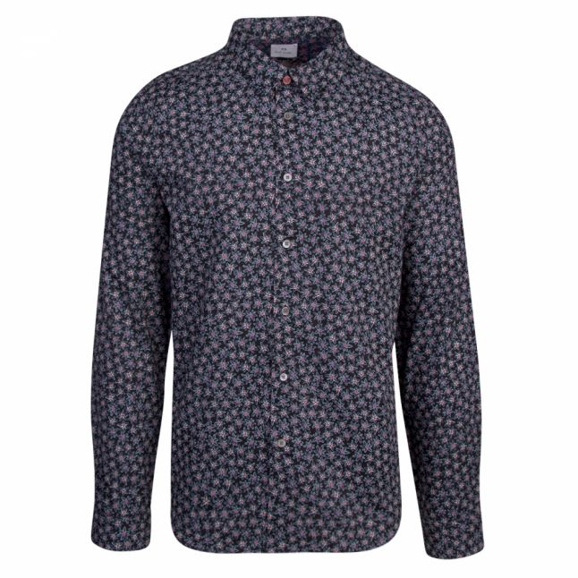 Mens Black Small Floral Print Slim Fit L/s Shirt