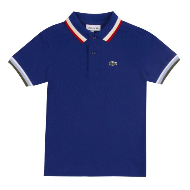 Boys Blue Tipped Branded S/s Polo Shirt