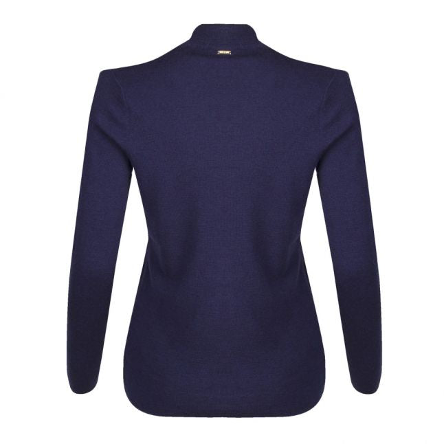 Womens True Navy Cut Out Mock Neck Top