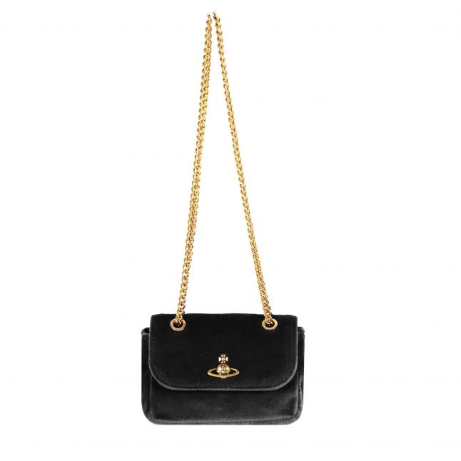 Womens Black Velvet Small Purse with Chain