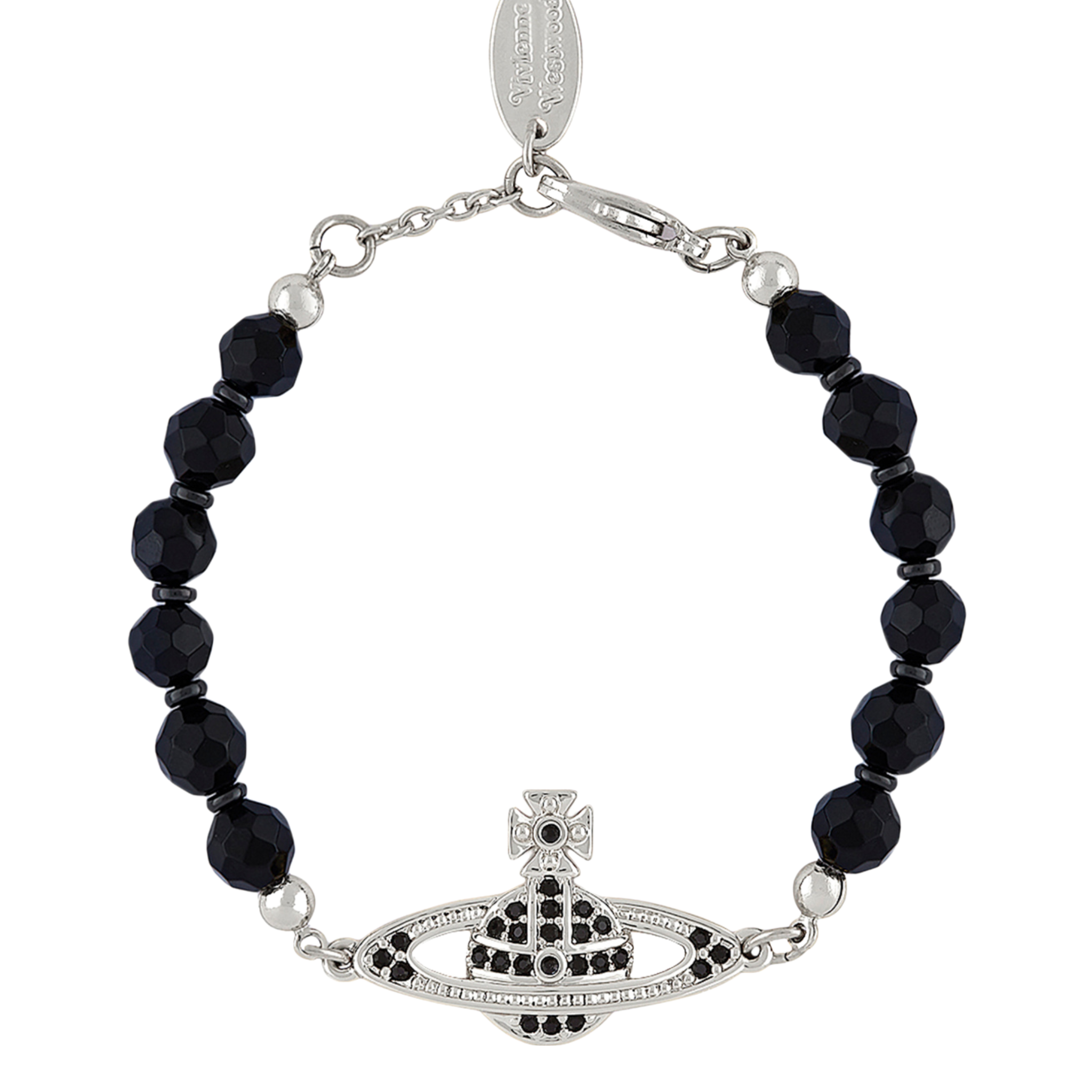 Vivienne Westwood Platinum/Ruthenium/Black Agate Crystal Messaline Bracelet