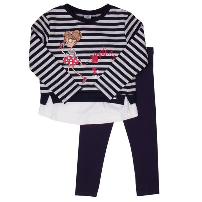 Girls Navy Striped Doll Leggings Set