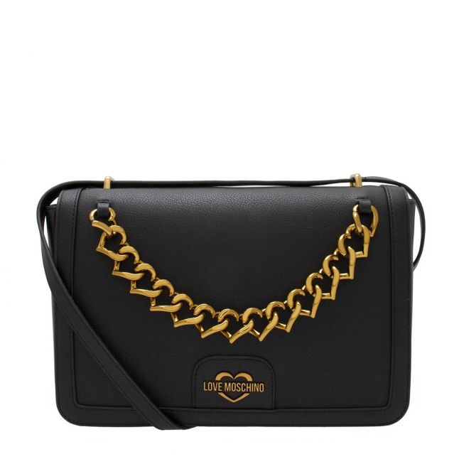 Womens Black Heart Chain Shoulder Bag