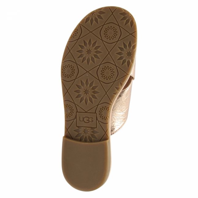 Womens Rose Gold Joni Metallic Leather Slides