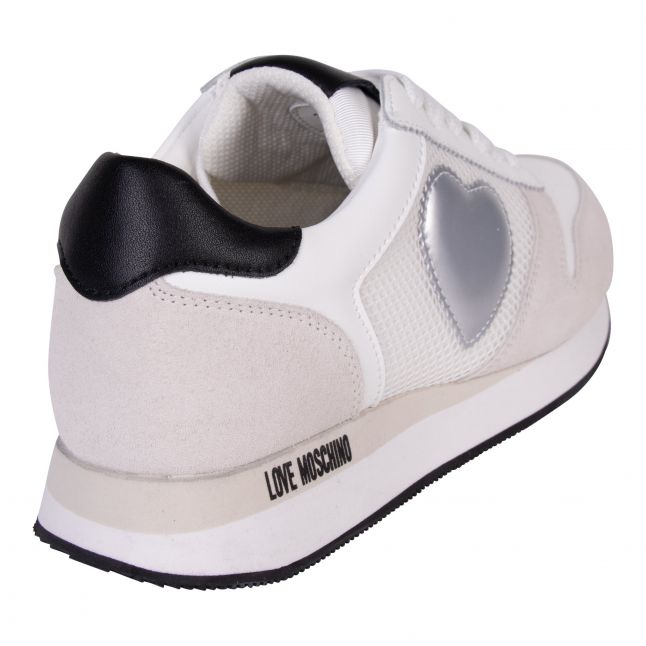 Womens White Silver Heart Runner Trainers