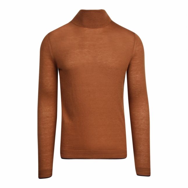 Mens Camel Newtrik Fine Roll Neck Knitted Jumper