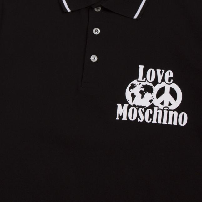 Mens Black World Peace S/s Polo Shirt