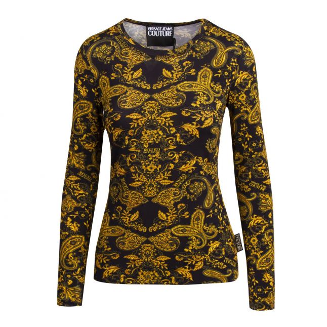 Womens Black Gold Paisley Fitted L/s T Shirt